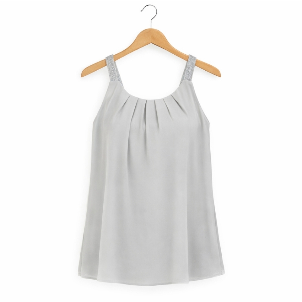 MANER Silver Chiffon Flowy Pleated Beaded Camisole Size XXL